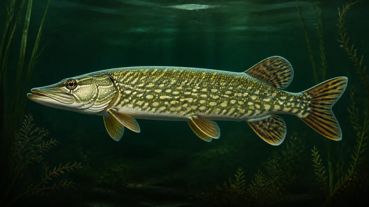 Illustratie van een snoek onder water